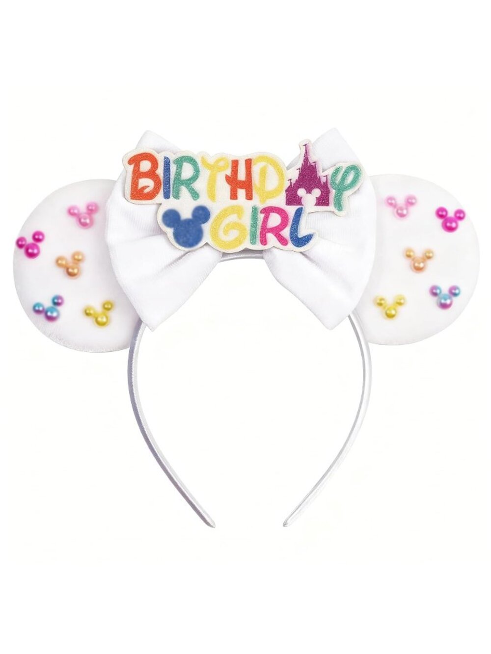 Women White Velvet cotton Candy-Inspired Mickey Mouse Hair Headband